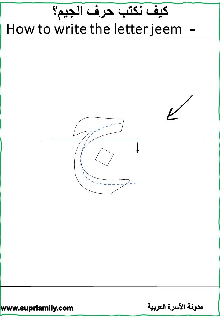 The letter Jeem : interactive worksheets to teach children reading and writing with-a fun trip- for free, ready to print