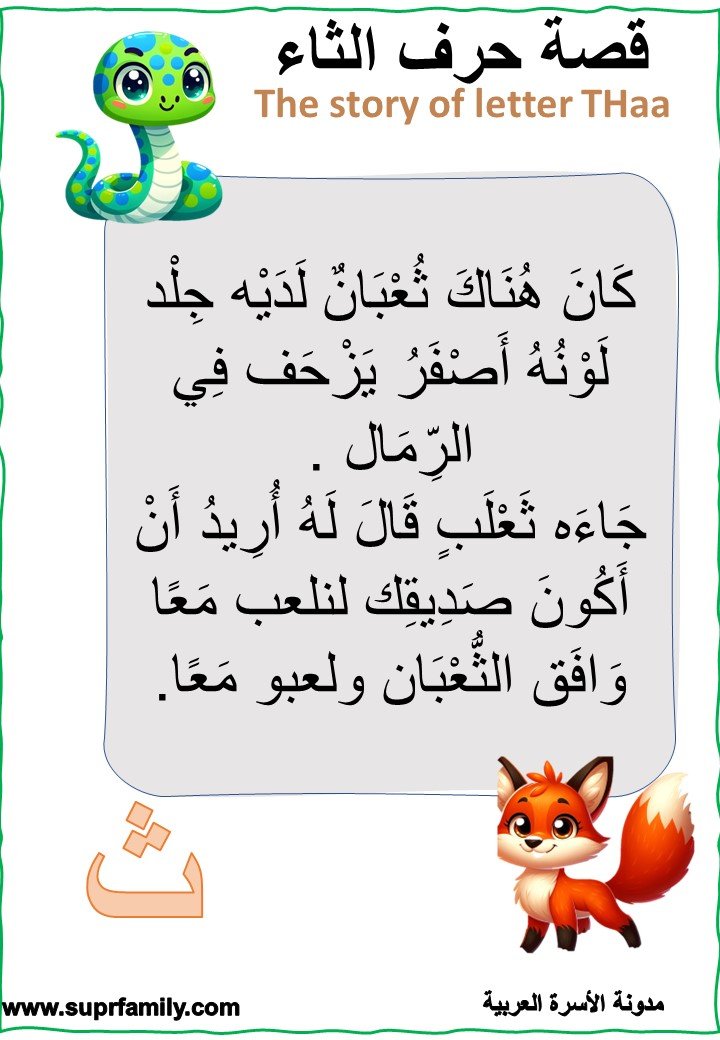 Download interactive worksheets for the letter  Thaa (ث) for kindergarten in PDF for free, ready to print