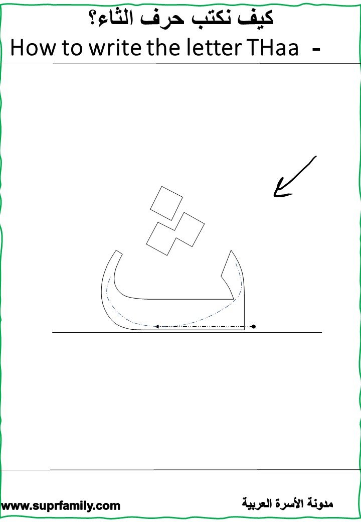 Download interactive worksheets for the letter  Thaa (ث) for kindergarten in PDF for free, ready to print