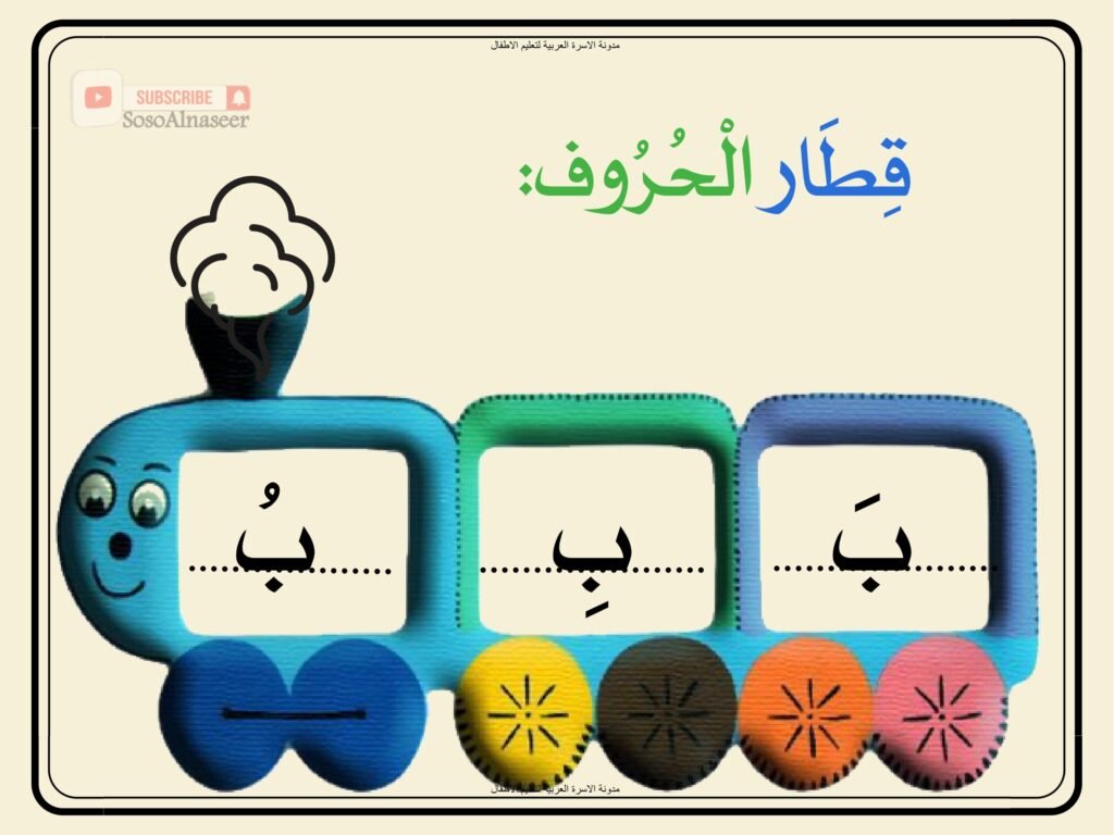 Arabic Alphabet Train Worksheets for Kindergarten