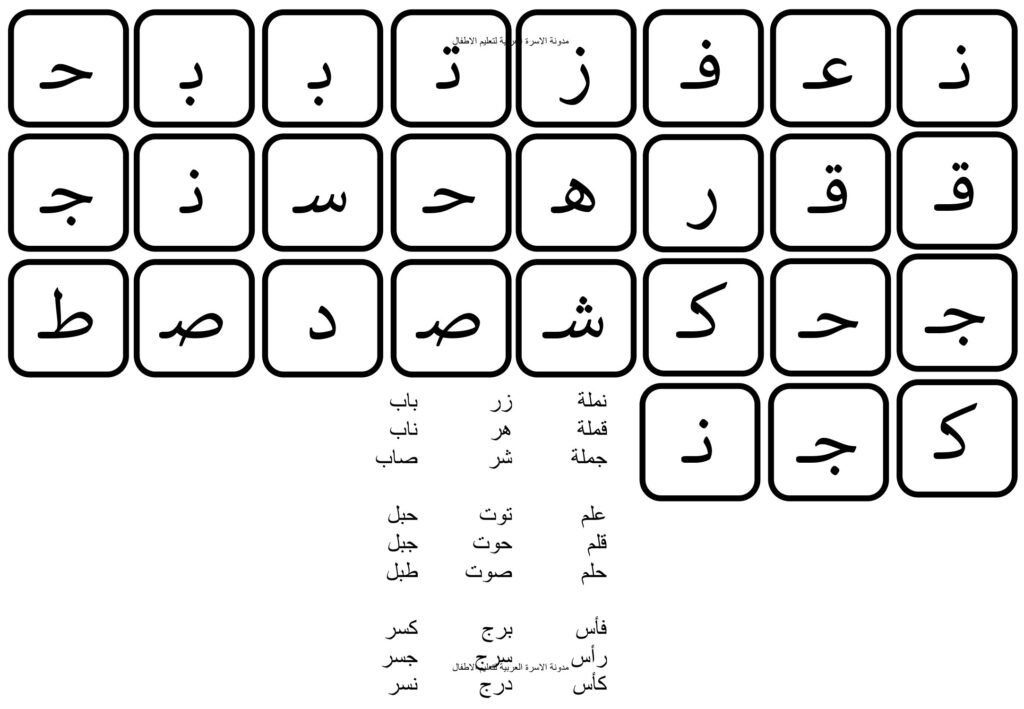 Arabic Initial Sound Substitution Worksheets for Kindergarten