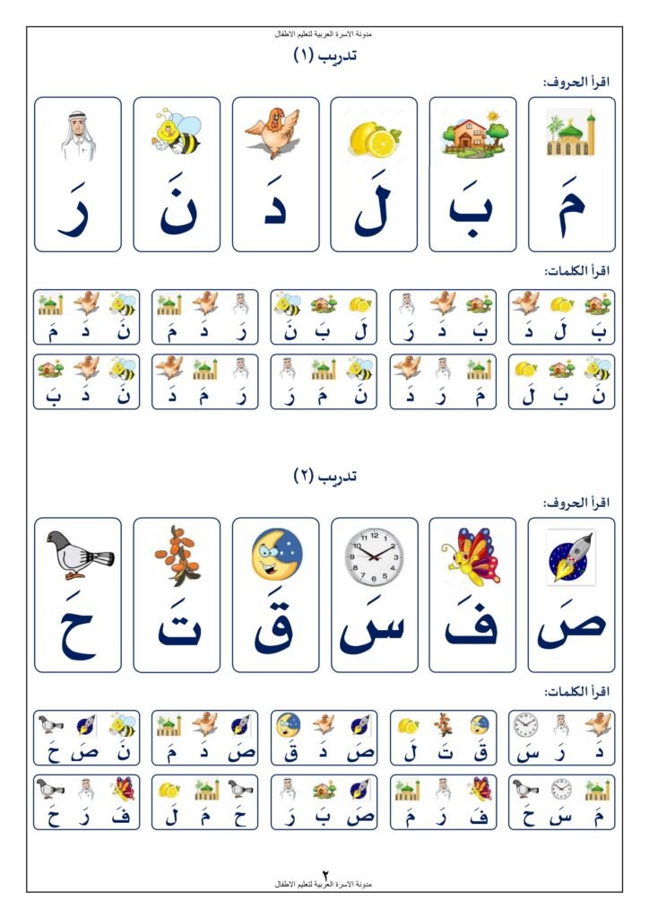 Arabic Letter Reading Worksheets for Kindergarten
